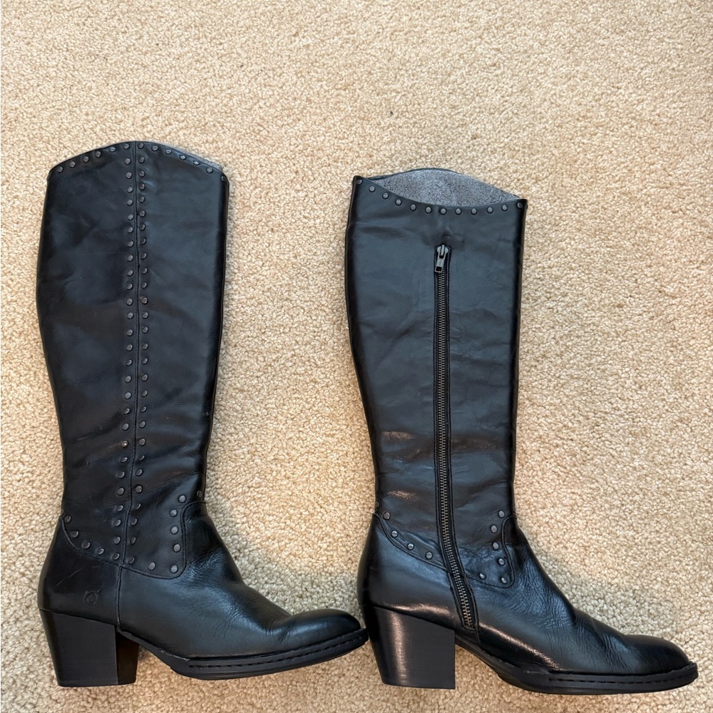 Born Kamryn Black Leather Knee-High Boots - Picture 6 of 10